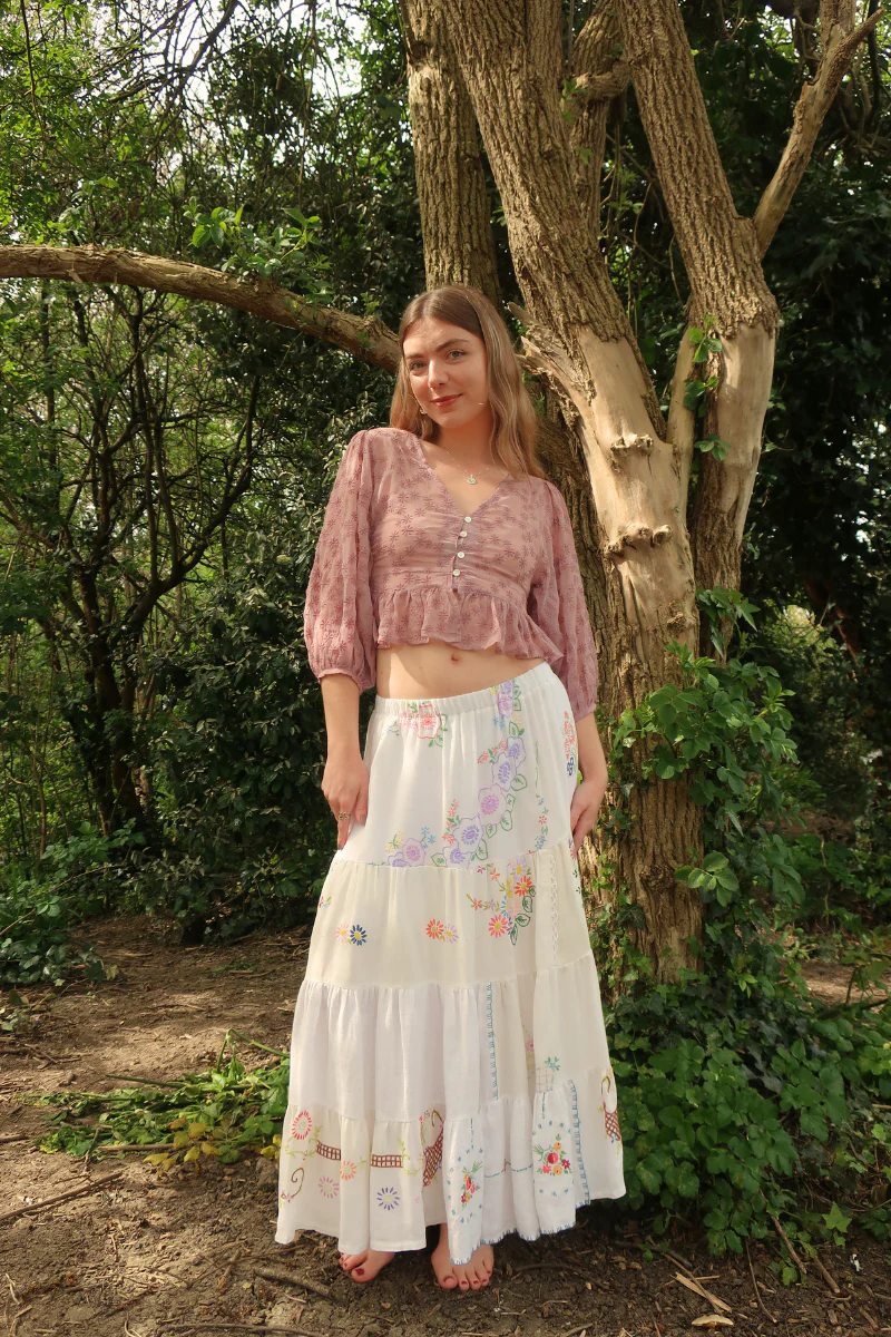 Adelaide Vintage Tablecloth Tiered Skirt in Nymph's Secret Garden - Image 5