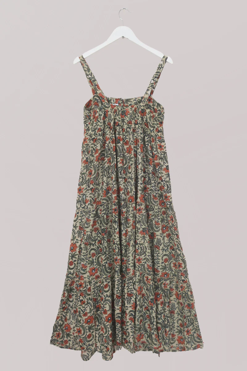 Amelia Maxi Dress in Ecru & Terracotta Floral Block Print - Image 5
