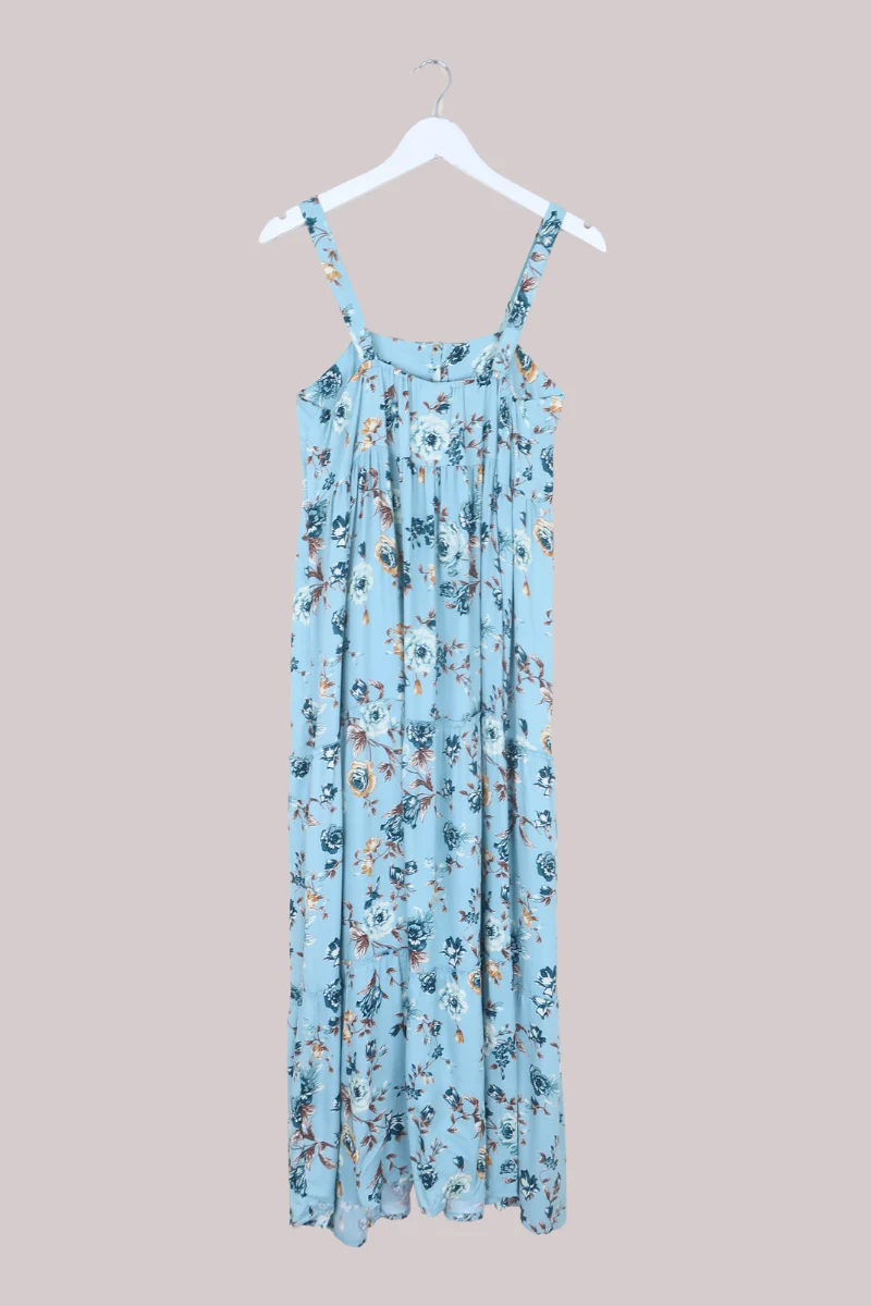 Amelia Pinafore Maxi Dress in Breeze Blue Roses - Image 3