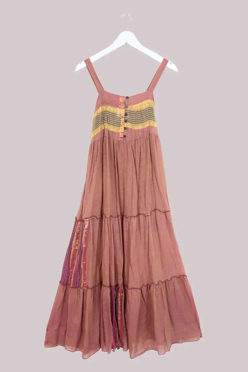 Amelia Vintage Cotton Maxi Dress - Dusky Peach - Size XS/S
