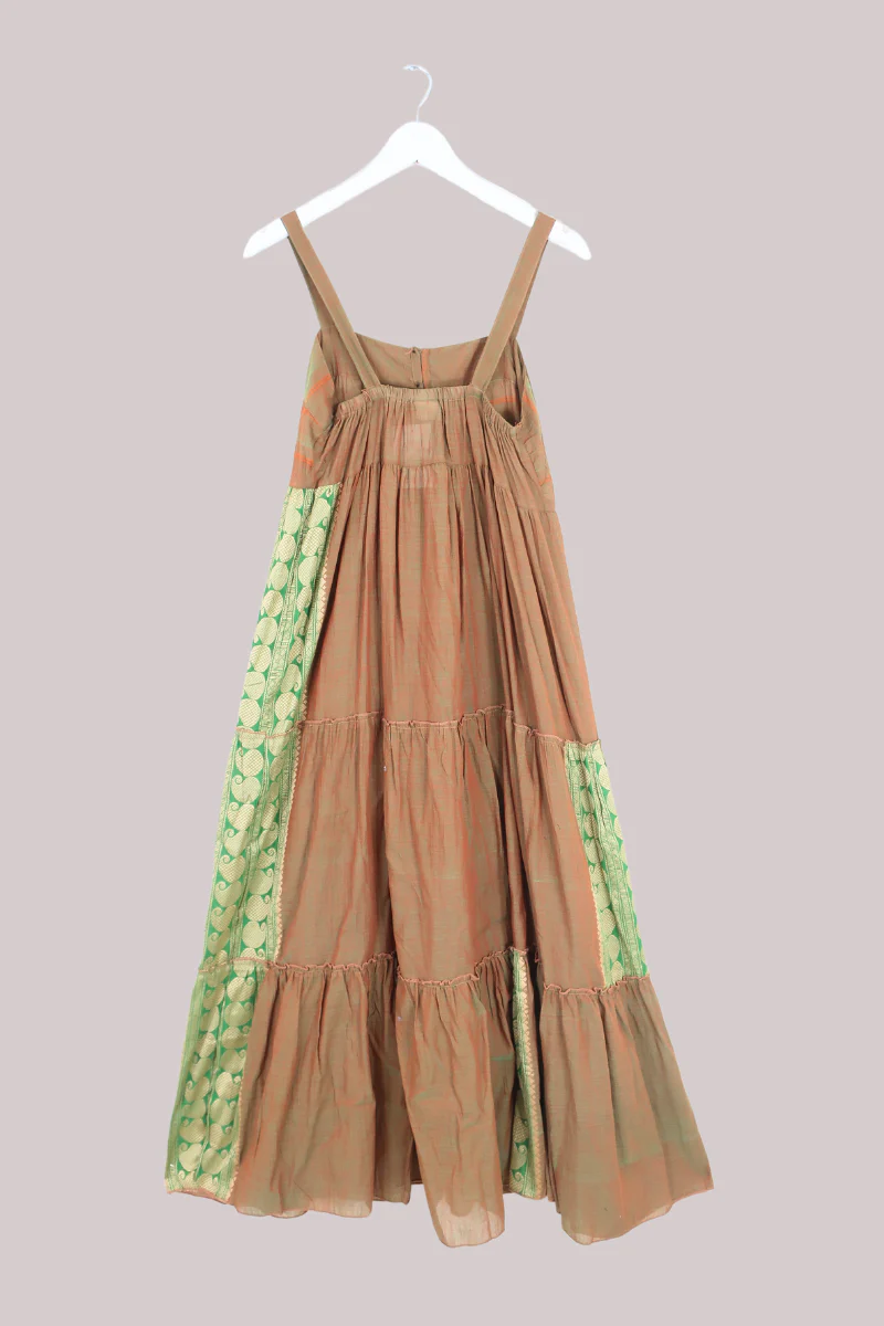 Amelia Vintage Cotton Maxi Dress - Olive Patchwork - Size M/L - Image 3
