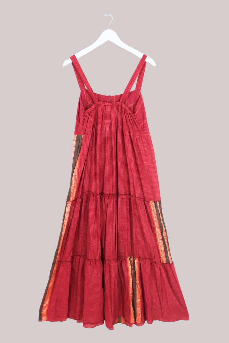 Amelia Vintage Cotton Maxi Dress - Ruby Mini Check - Size M/L - Image 3