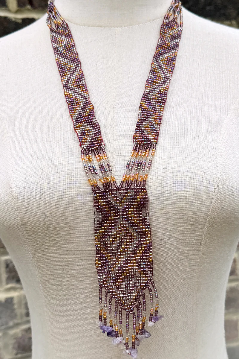 Amethyst Chevron Woven Bead Necklace - Image 2
