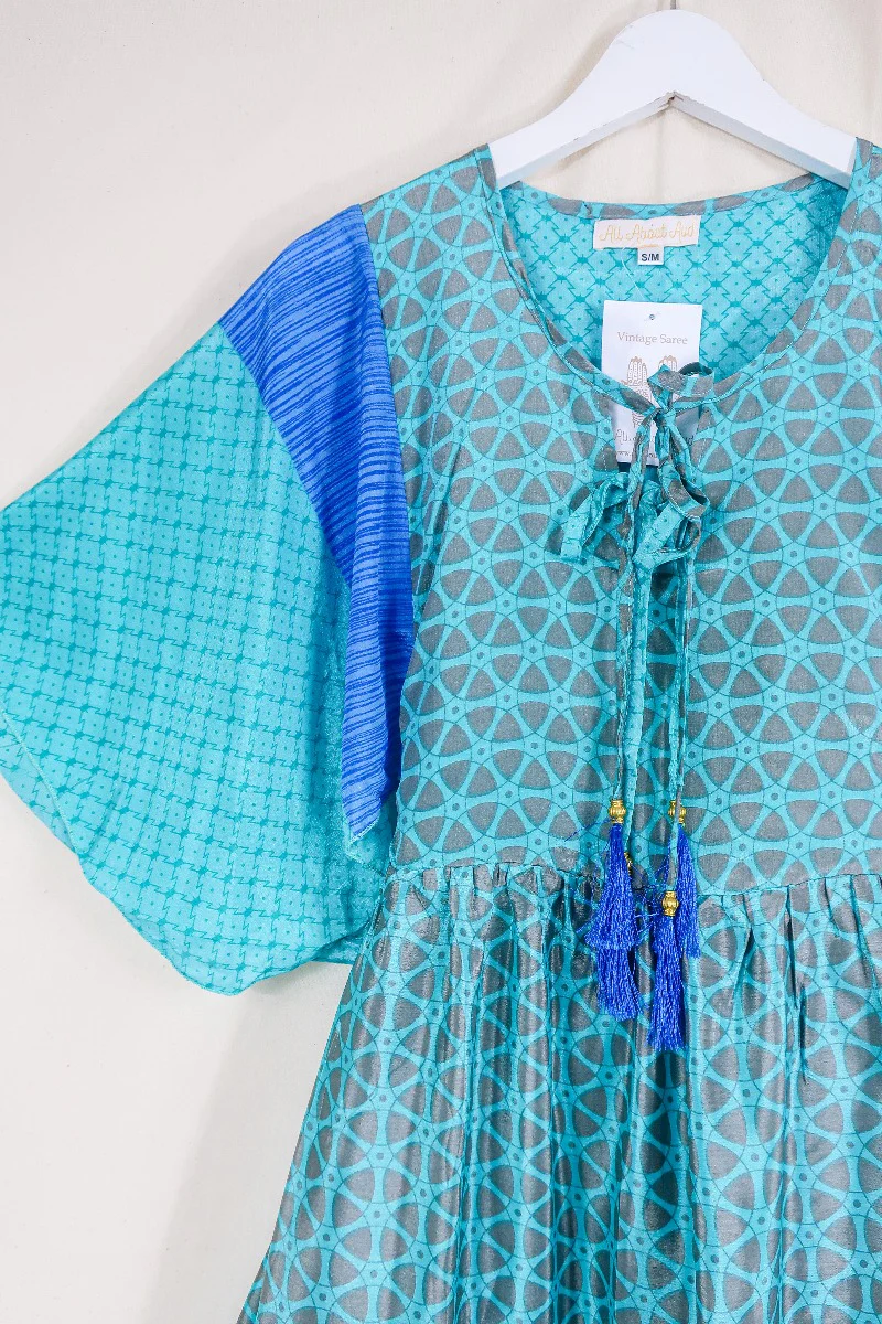 Angelica Maxi Dress - Vintage Sari - Wheel of the Ocean - Free Size S/M - Image 2