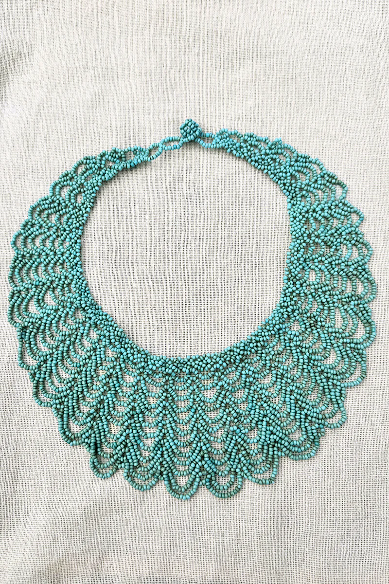 Aquamarine Scalloped Beaded Collar Necklace