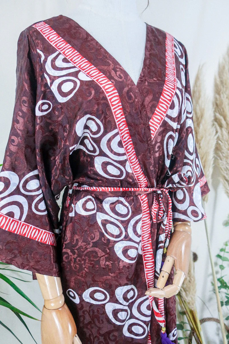 Aquaria Robe Dress - Chocolate Swirls - Vintage Sari - Free Size S/M - Image 2