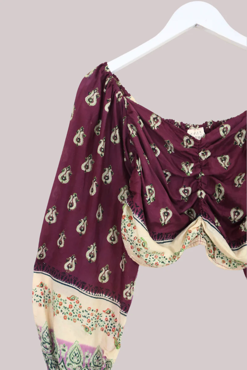 Ariel Top - Vintage Sari - Plum Purple Paisley - Free Size - Image 2