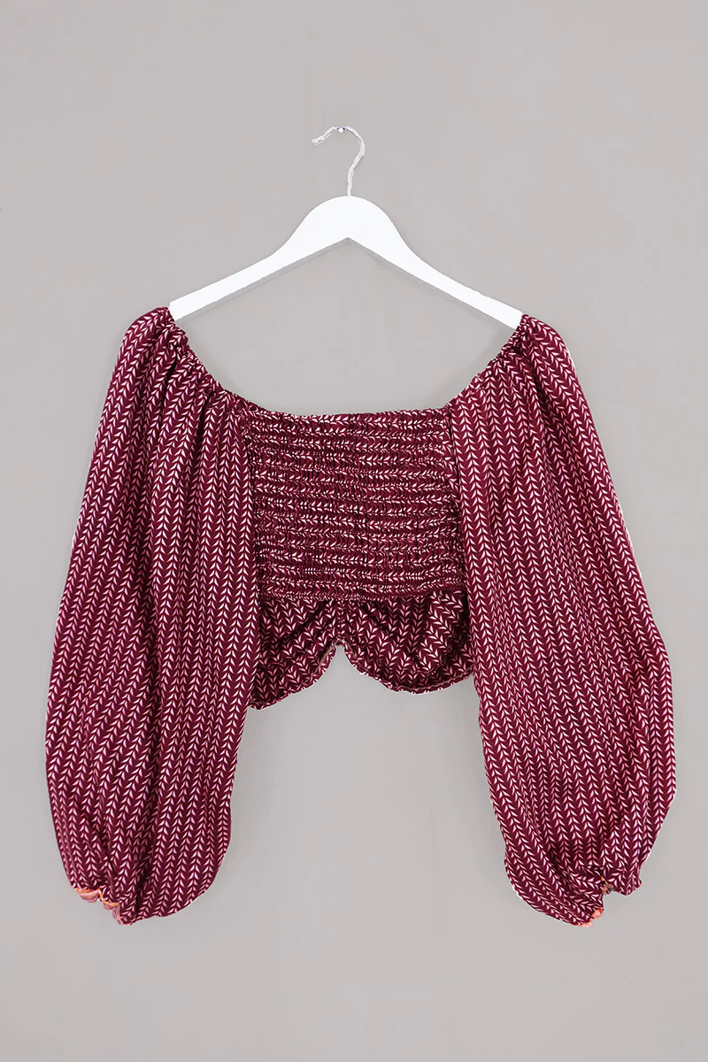 Ariel Top - Vintage Sari - Magenta Petal - Free Size - Image 3