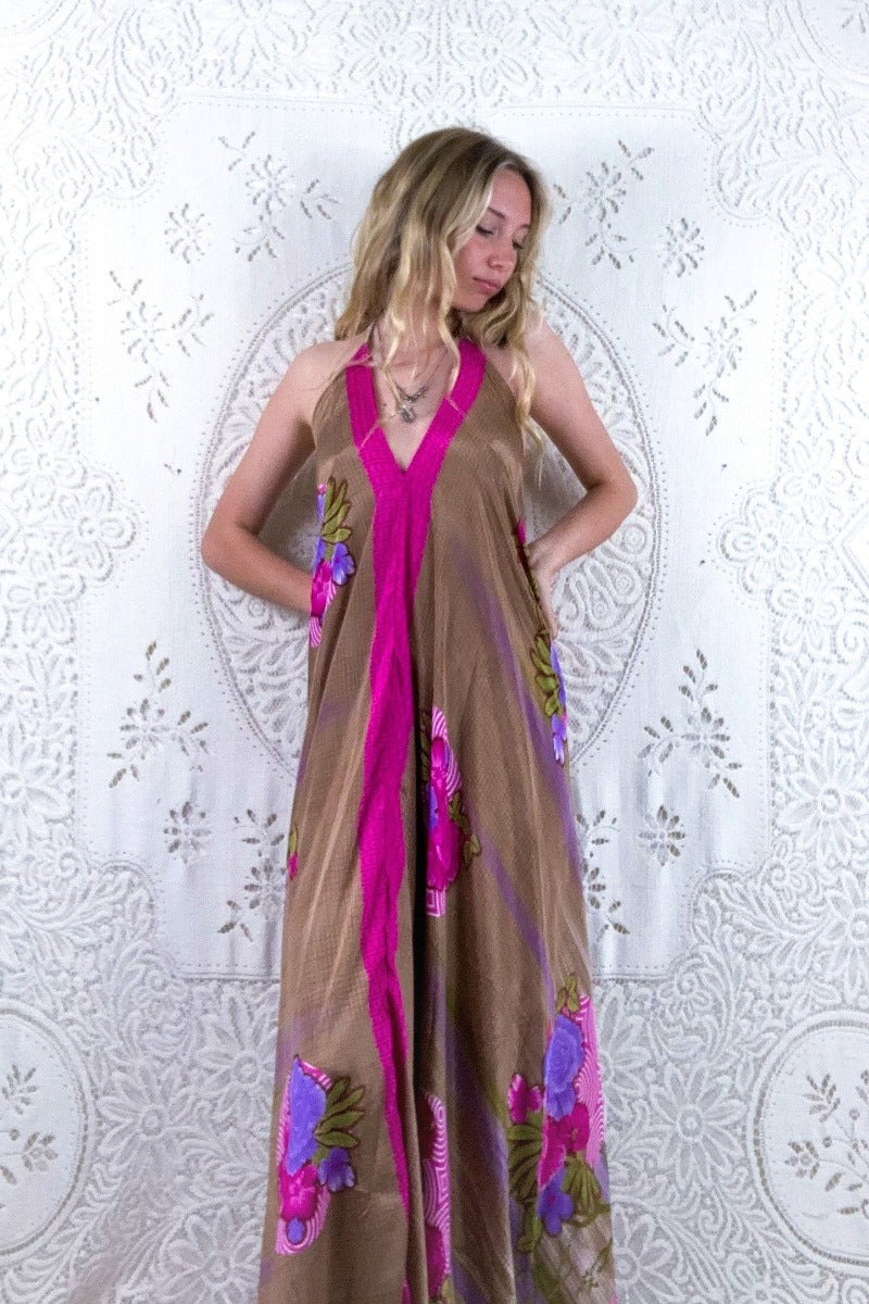 Athena Maxi Dress - Vintage Sari - Fawn Floral Bouquet - S - M/L - Image 2