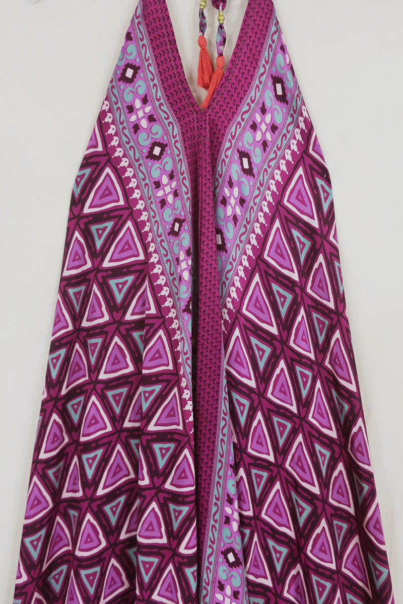 Athena Maxi Dress - Vintage Sari - Bright Berry Psychedelic - Free Size M/L - Image 2