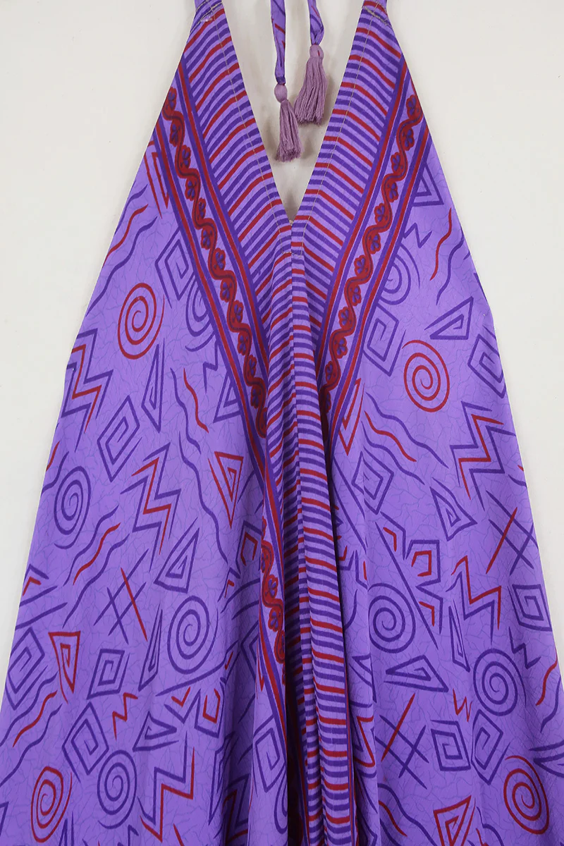 Athena Maxi Dress - Vintage Sari - Purple Grape Swirl - Free Size M/L - Image 2