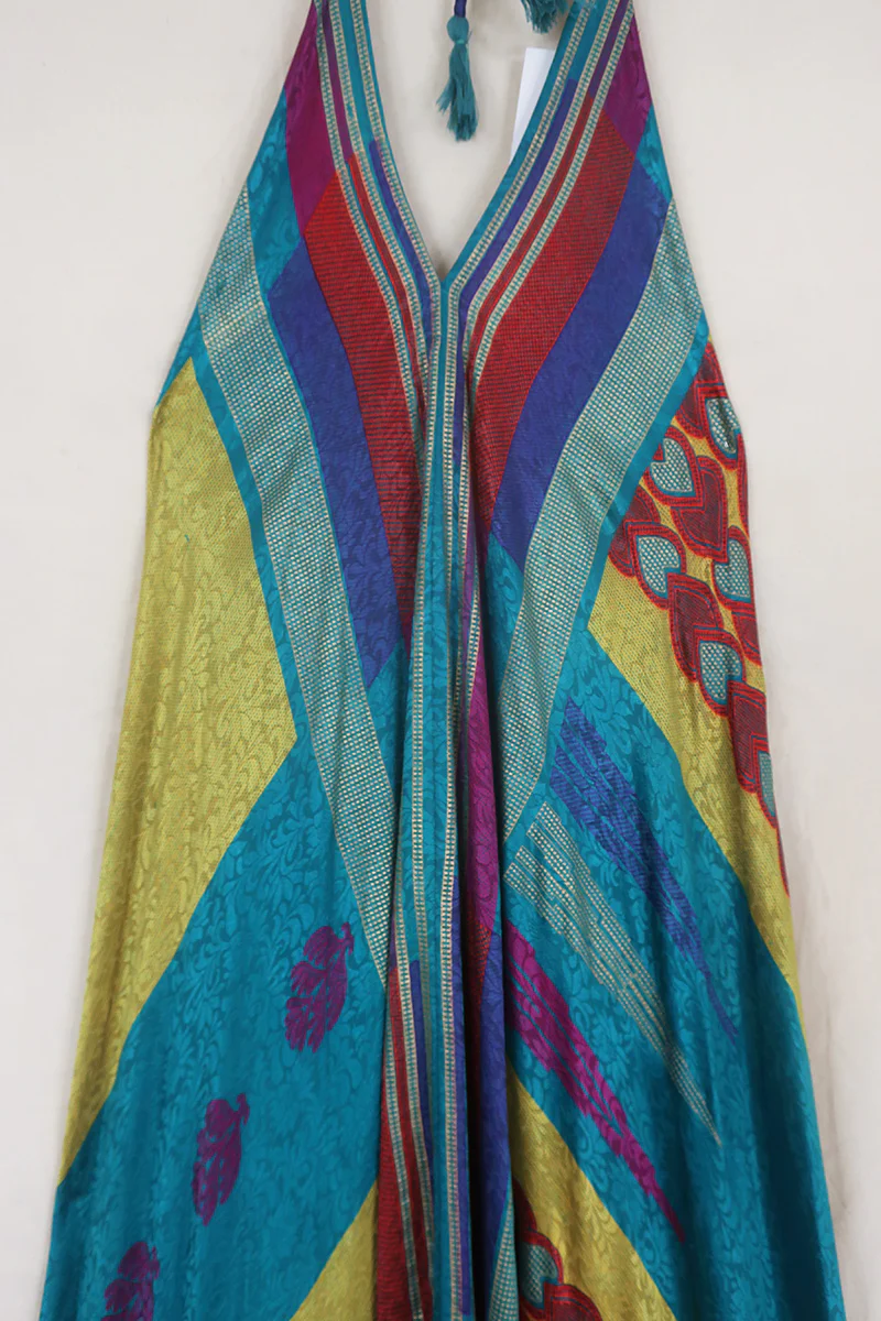 Athena Maxi Dress - Vintage Sari - Stained Glass Shimmer - Free Size M/L - Image 2