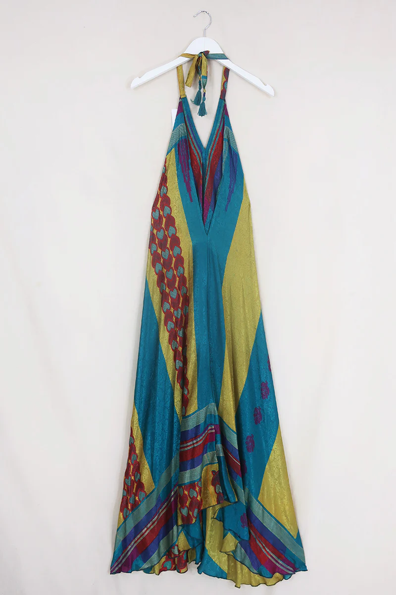 Athena Maxi Dress - Vintage Sari - Stained Glass Shimmer - Free Size M/L - Image 3