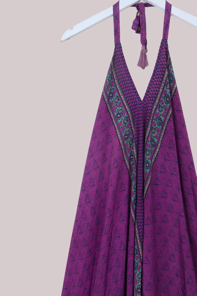 Athena Recycled Sari Maxi Dress in Amethyst Florals - Free Size S/M - Image 2