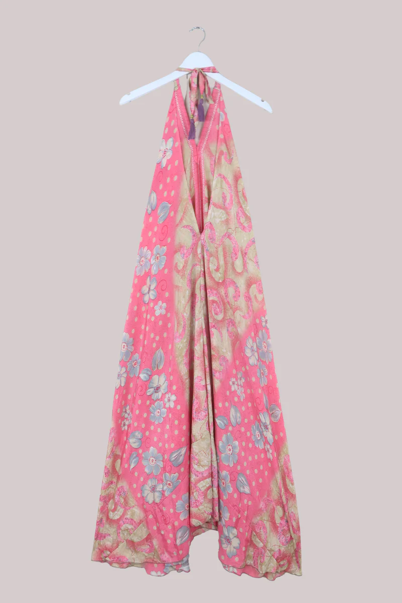 Athena Recycled Sari Maxi Dress in Candy Pink Florals - Free Size S/M - Image 3