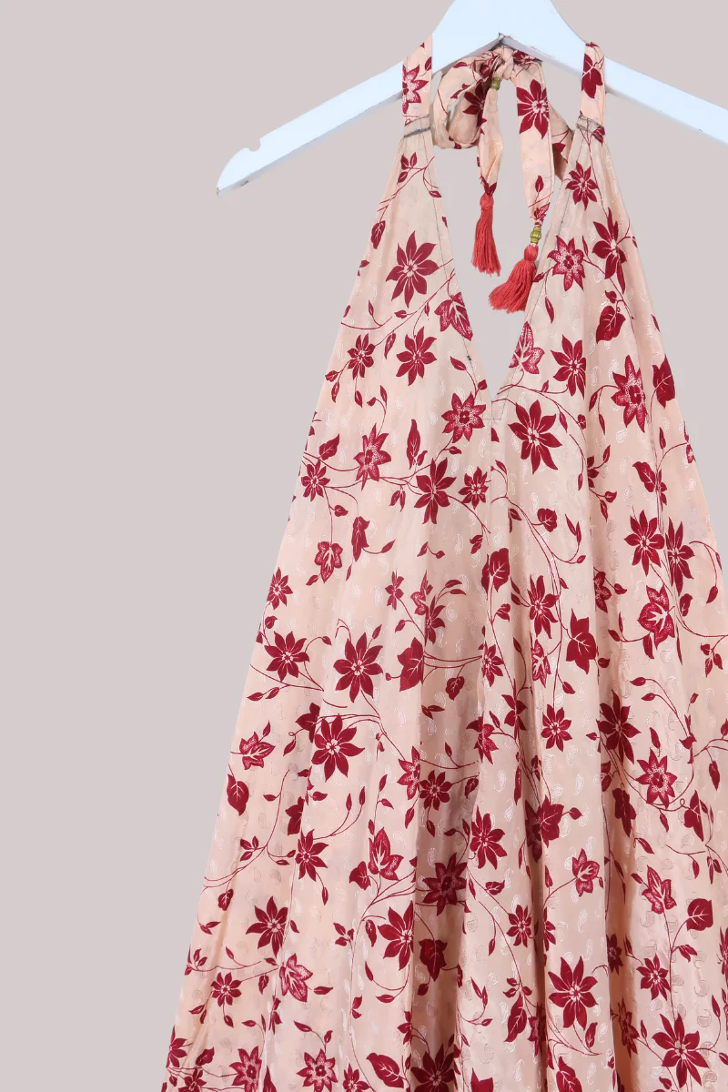 Athena Recycled Sari Maxi Dress in Cherry Red Sakura - Free Size S/M - Image 2