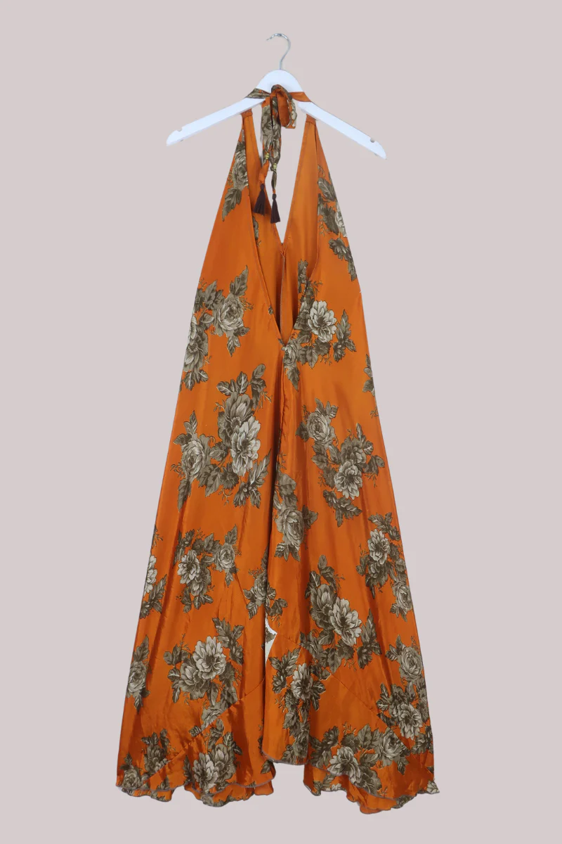 Athena Recycled Sari Maxi Dress in Clementine Bronze Florals - Free Size M/L - Image 3