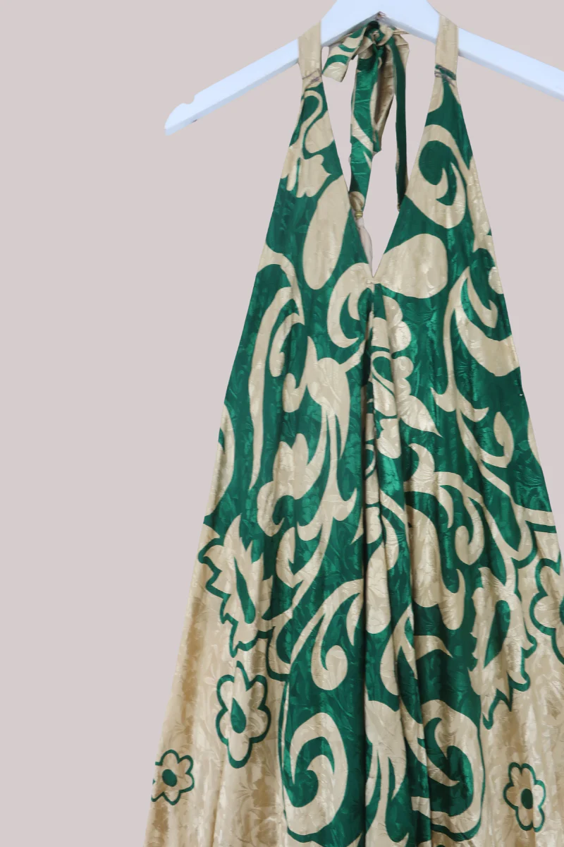 Athena Recycled Sari Maxi Dress in Clover & Gold - Free Size M/L - Image 2