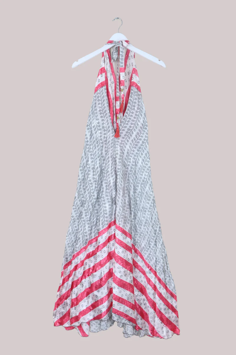 Athena Recycled Sari Maxi Dress in Coral Candy Stripe - Free Size S/M - Image 3