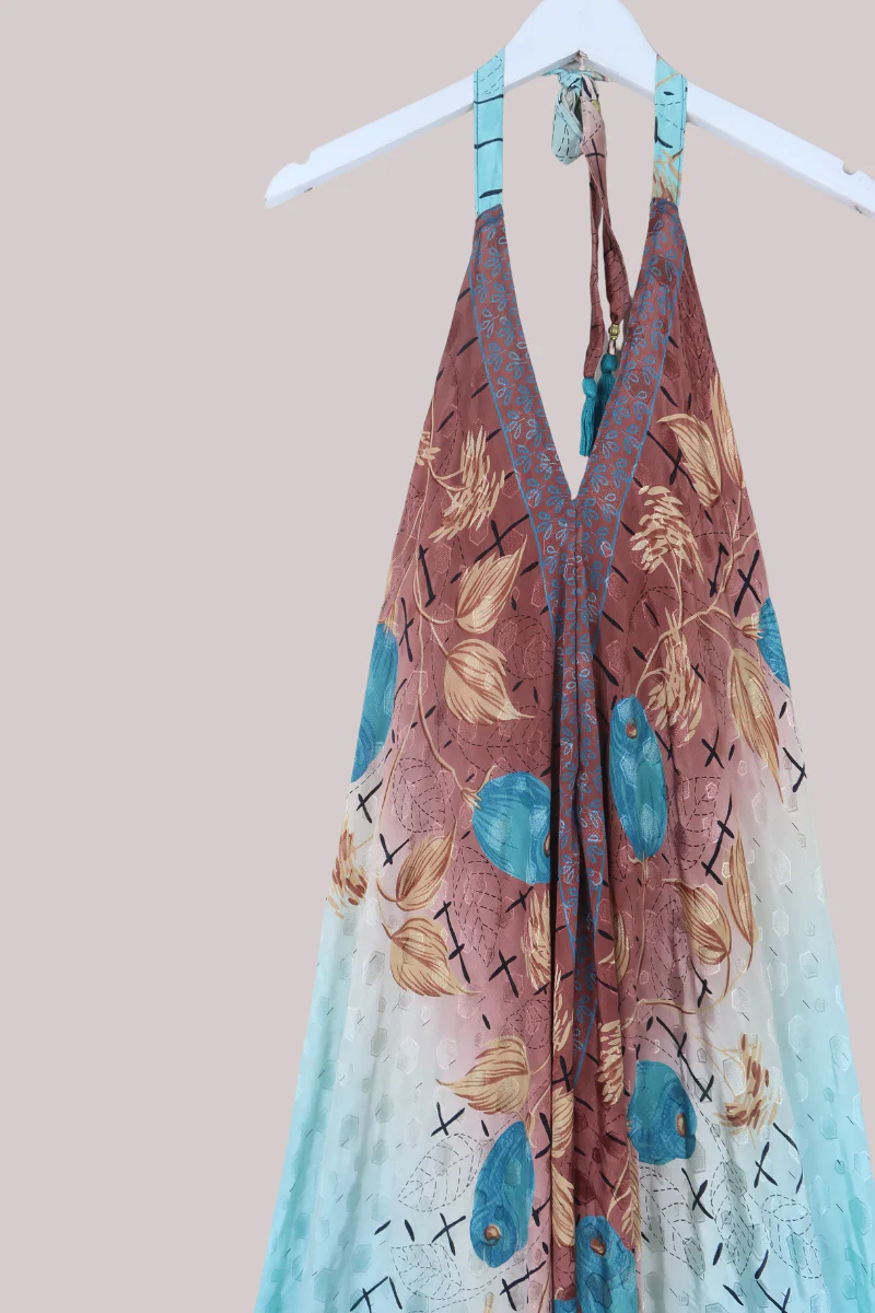 Athena Recycled Sari Maxi Dress in Crystal Blue Tulips - Free Size M/L - Image 2