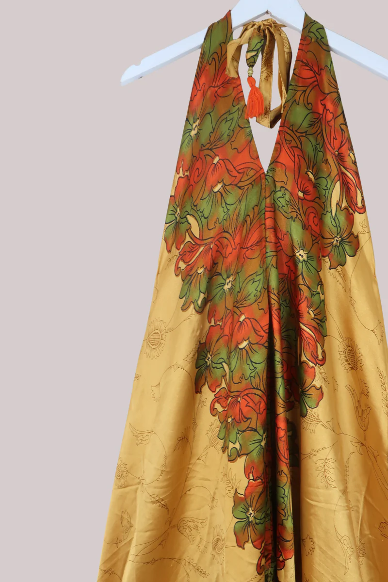 Athena Recycled Sari Maxi Dress in Golden Sunset Field - Free Size M/L - Image 2