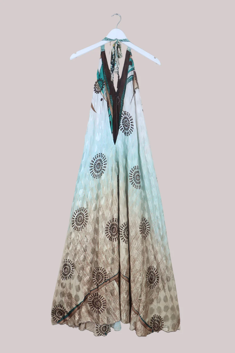 Athena Recycled Sari Maxi Dress in Hazy Lake Blue - Free Size M/L - Image 3