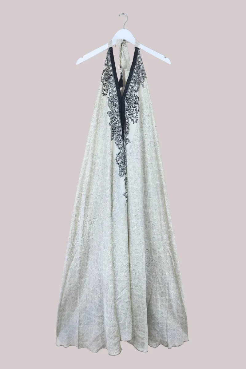 Athena Recycled Sari Maxi Dress in Ink Black Paisley - Free Size M/L
