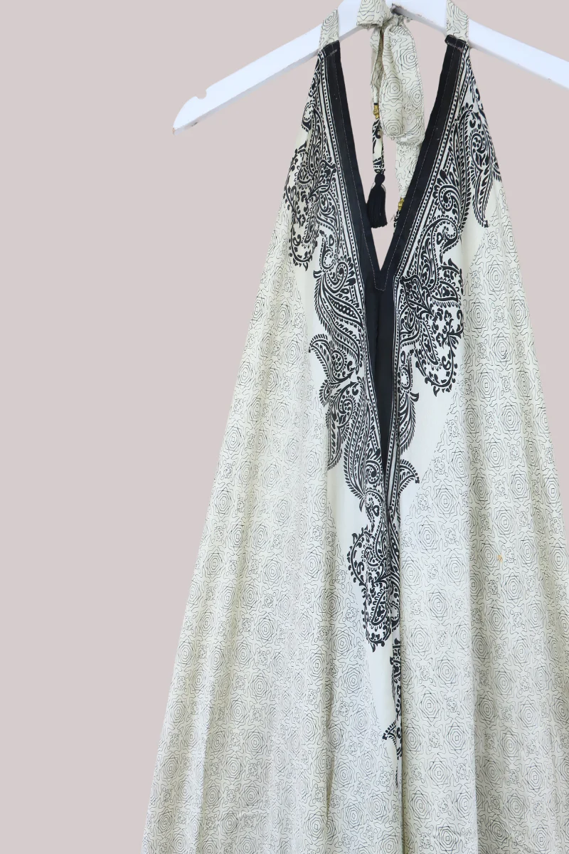 Athena Recycled Sari Maxi Dress in Ink Black Paisley - Free Size M/L - Image 2