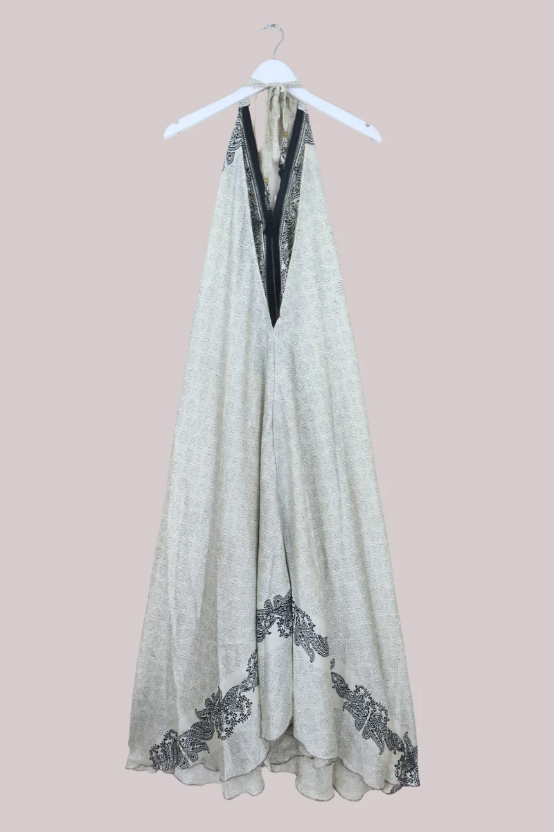 Athena Recycled Sari Maxi Dress in Ink Black Paisley - Free Size M/L - Image 3