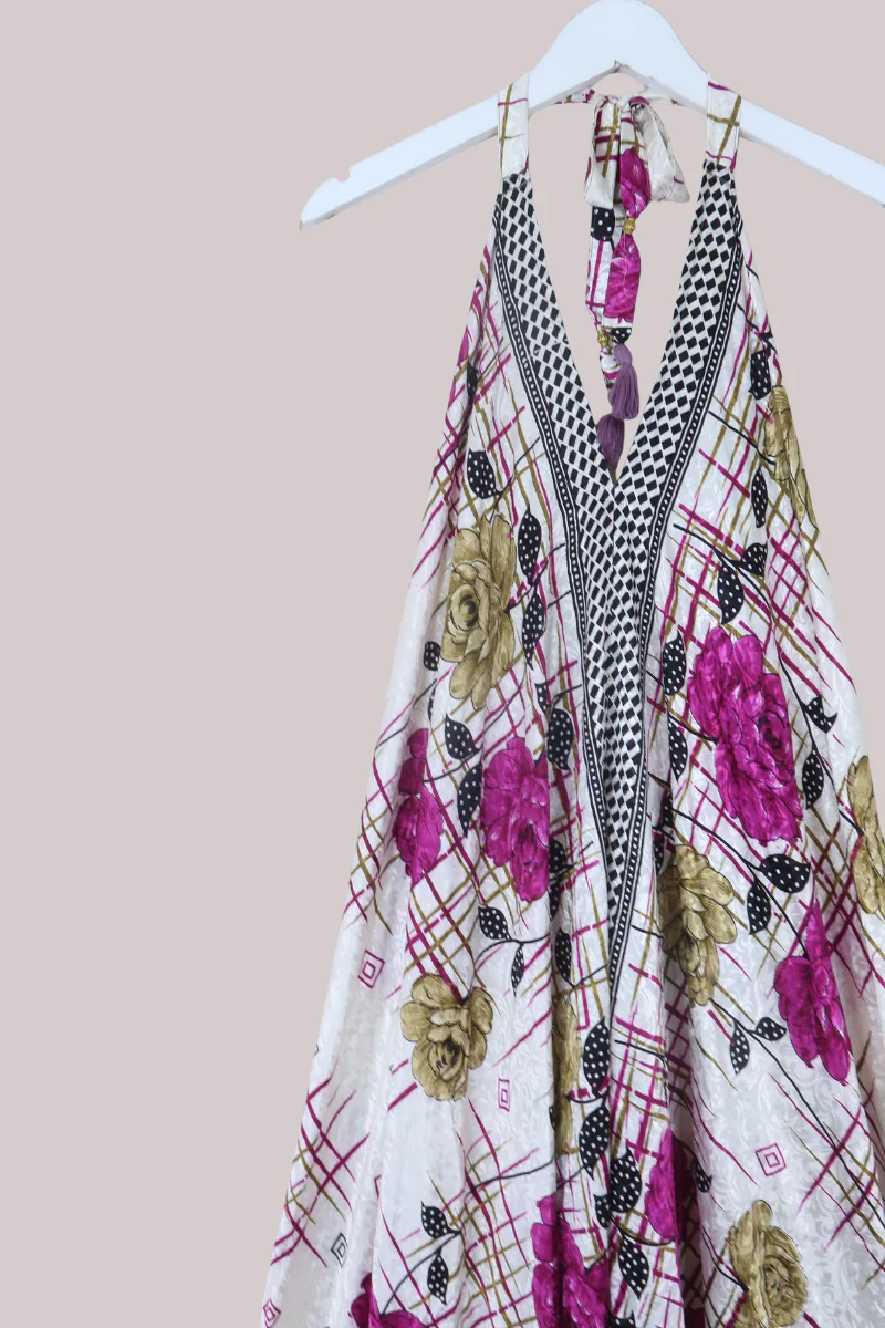 Athena Recycled Sari Maxi Dress in Magenta Peonies - Free Size M/L - Image 2