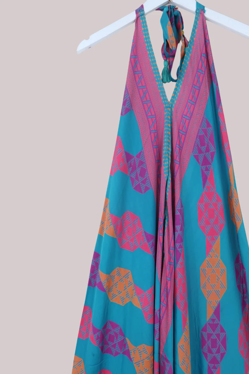 Athena Recycled Sari Maxi Dress in Peacock Blue - Free Size M/L - Image 2