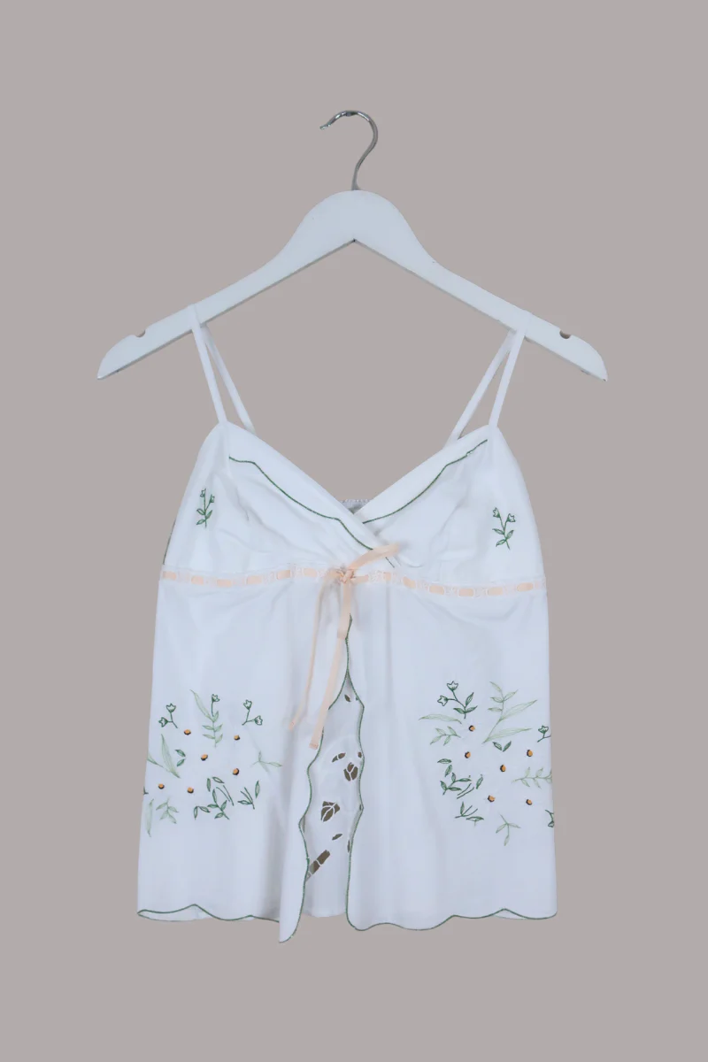 Babydoll Vintage Tablecloth Top in Apricot Daisy Chain - Size XS