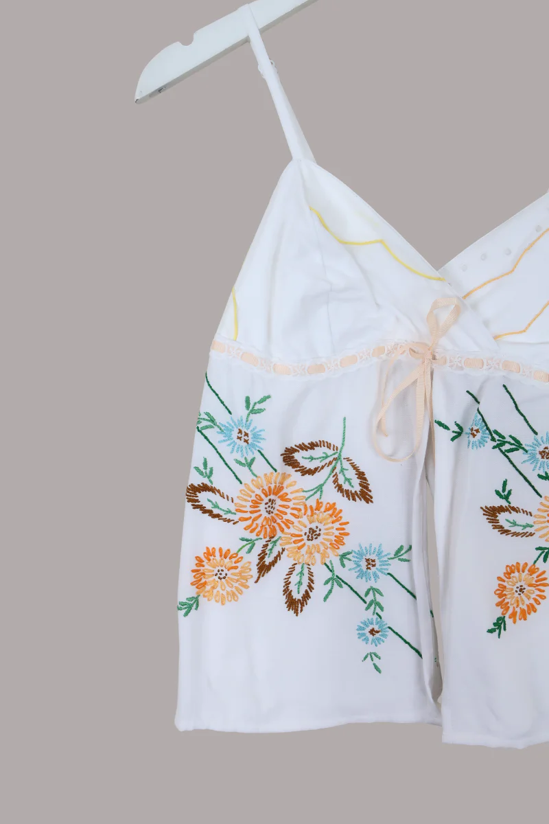 Babydoll Vintage Tablecloth Top in Harvest Bunch Of Flowers - Size XS - Image 2