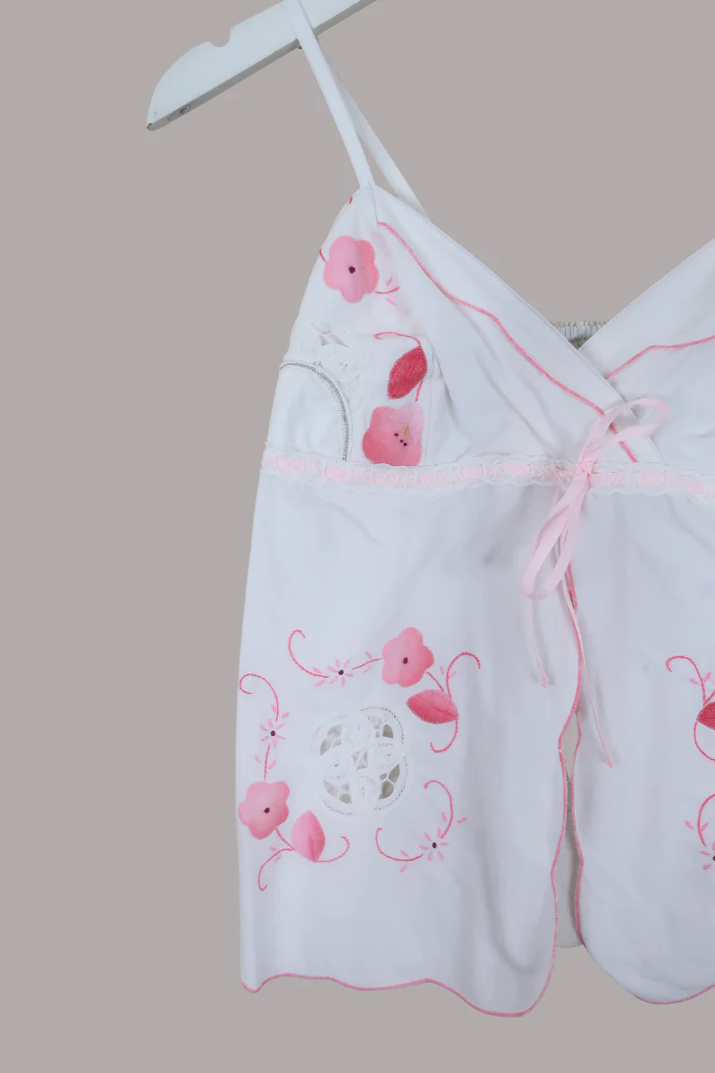 Babydoll Vintage Tablecloth Top in Sakura Blossom - Size XS - Image 2