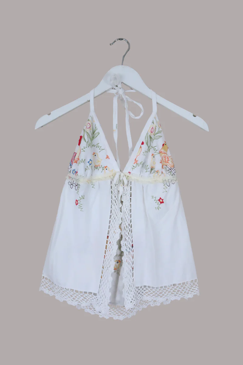 Babydoll Vintage Tablecloth Top in Spring Chickens - Size XS/S