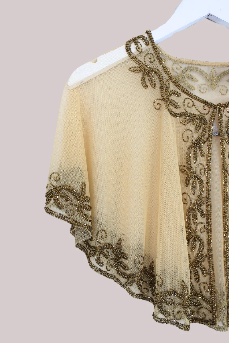 Beaded Sheer Cloak in Butter Yellow - Image 2