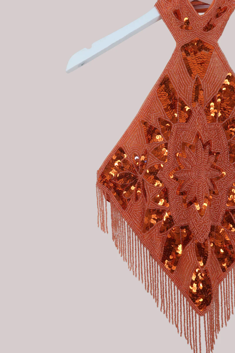Beaded Handkerchief Halter Top in Heart of Fire Orange - Image 4