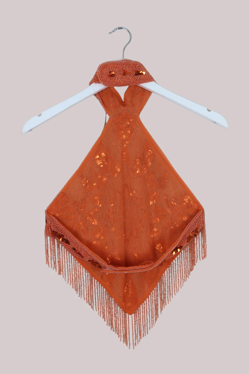 Beaded Handkerchief Halter Top in Heart of Fire Orange - Image 6