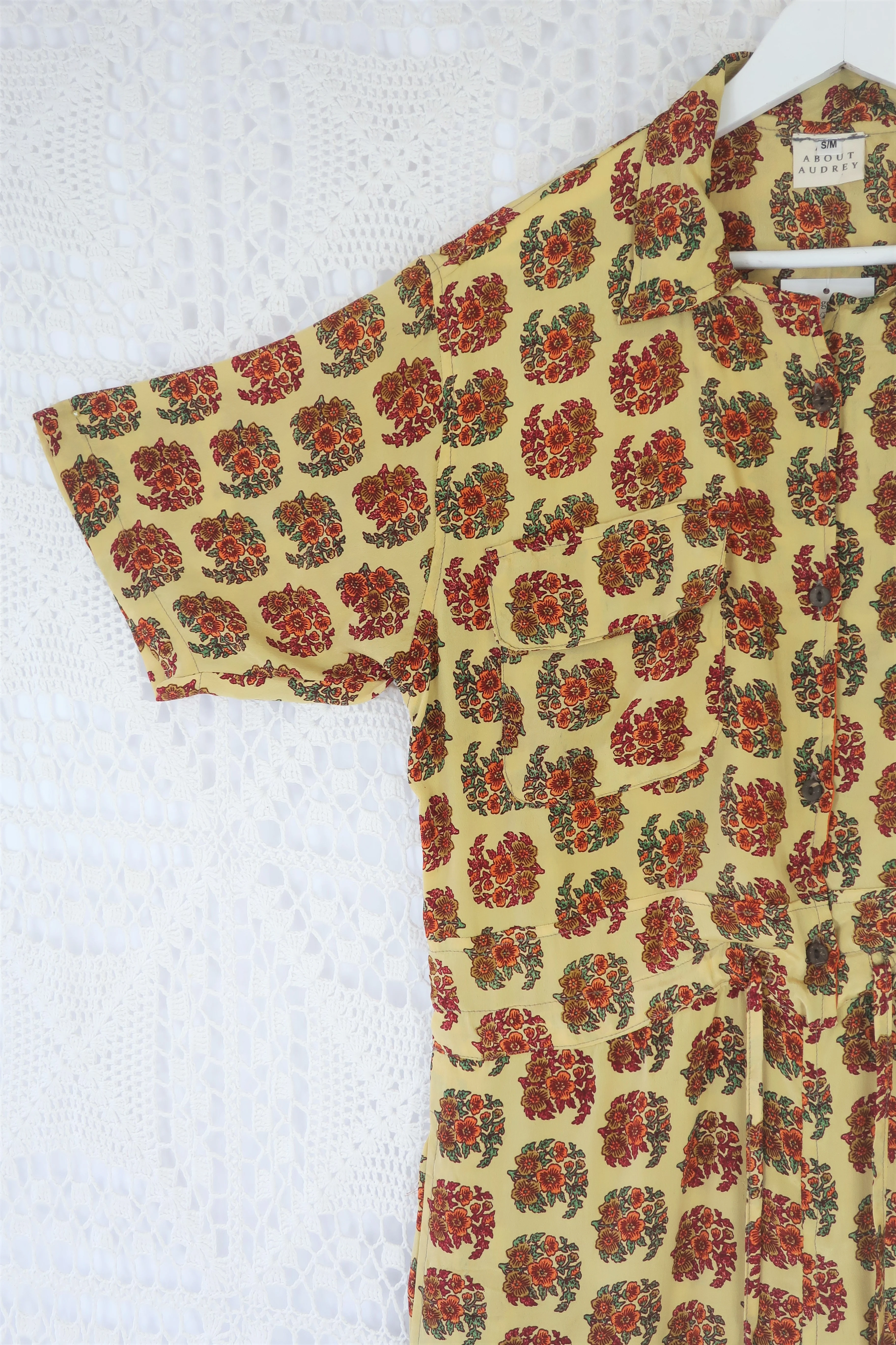 Billie Jumpsuit - Vintage Indian Sari - Pistachio with Autumn Tone Florals - S/M - Image 2
