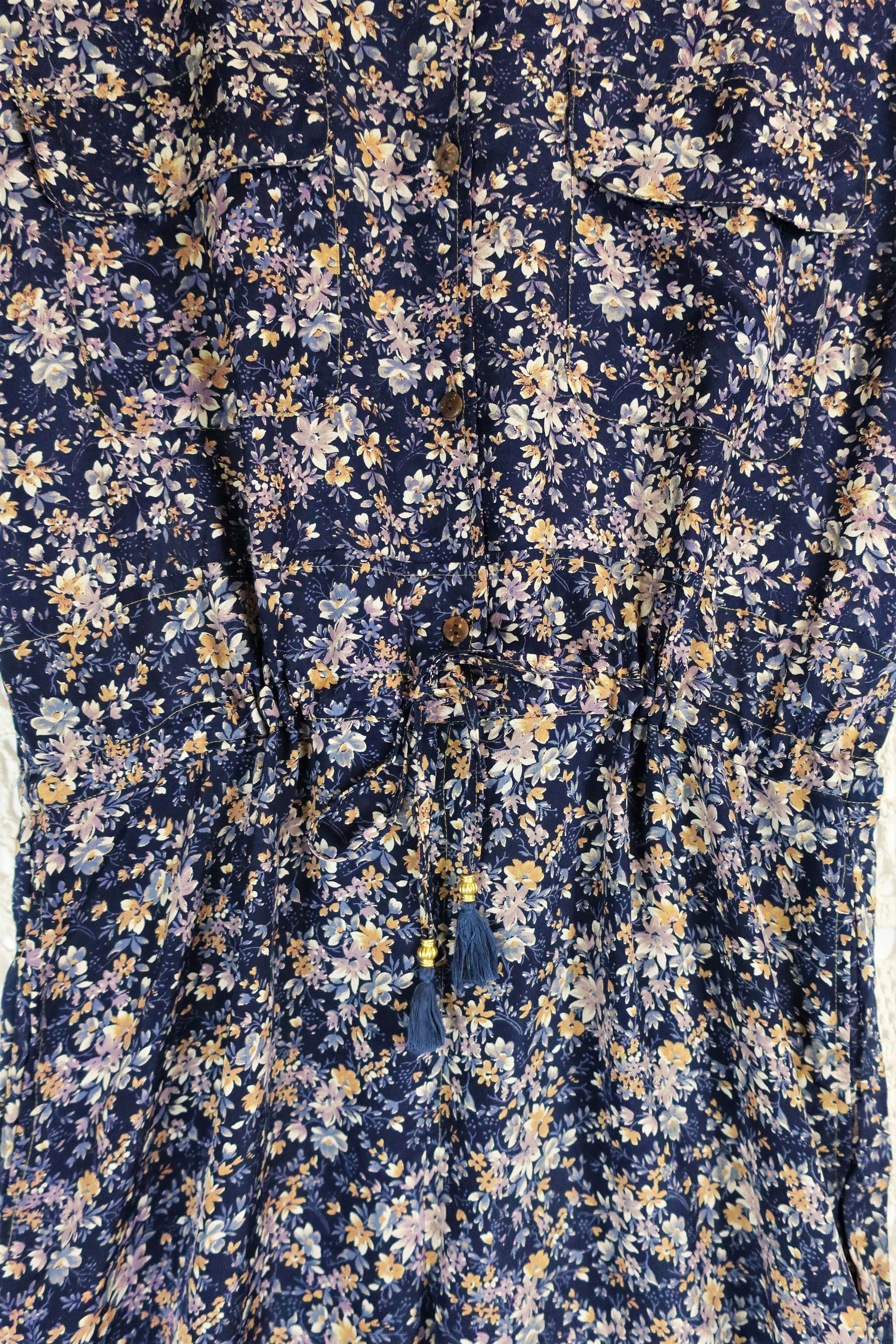 Billie Jumpsuit - Vintage Indian Sari - Midnight Blue Ditsy Floral - XL - Image 7