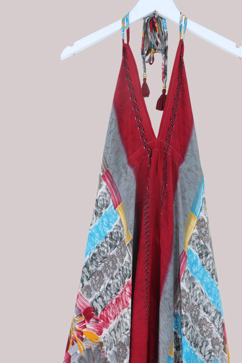 Blossom Halter Maxi Dress in Abstract Floral Paintwork - Free Size M/L - Image 2