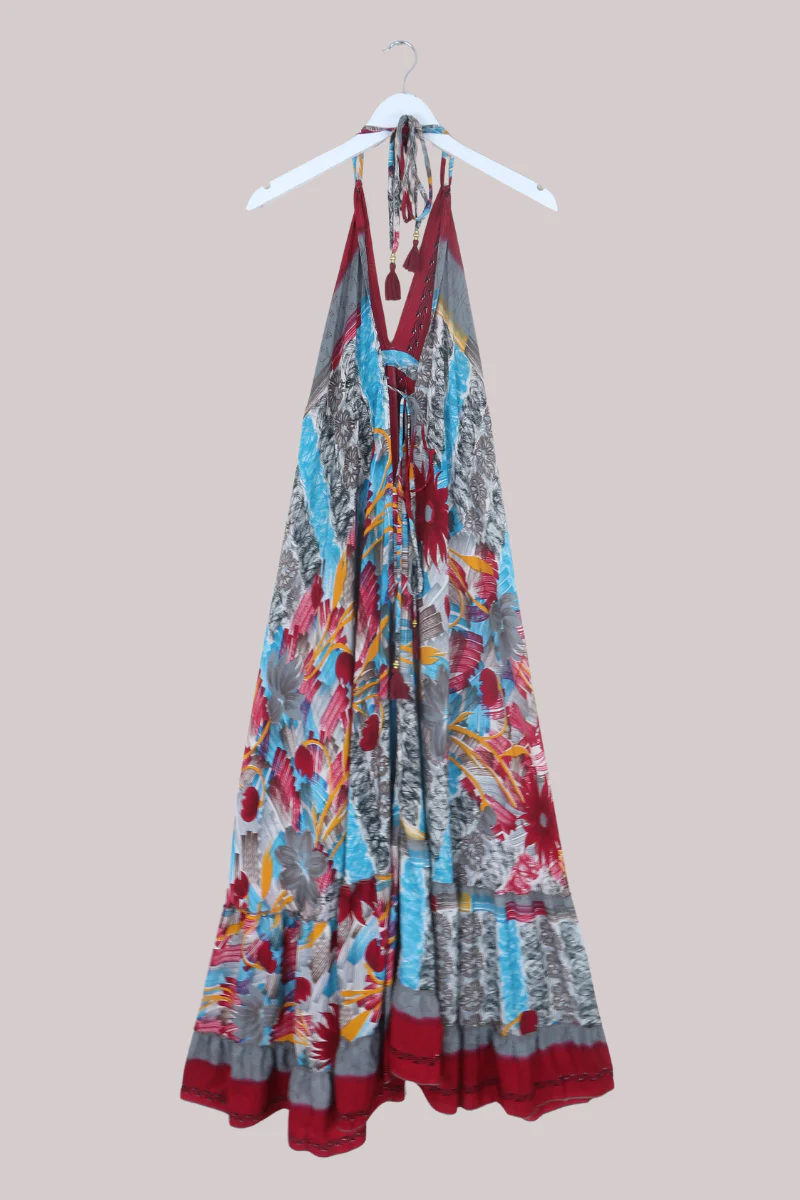Blossom Halter Maxi Dress in Abstract Floral Paintwork - Free Size M/L - Image 3