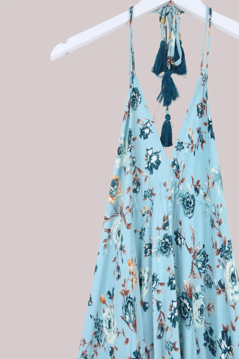 Blossom Halter Maxi Dress in Breeze Blue Roses - Image 2