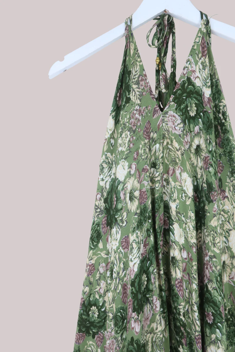 Blossom Halter Maxi Dress in Eucalyptus Green Floral - Image 4