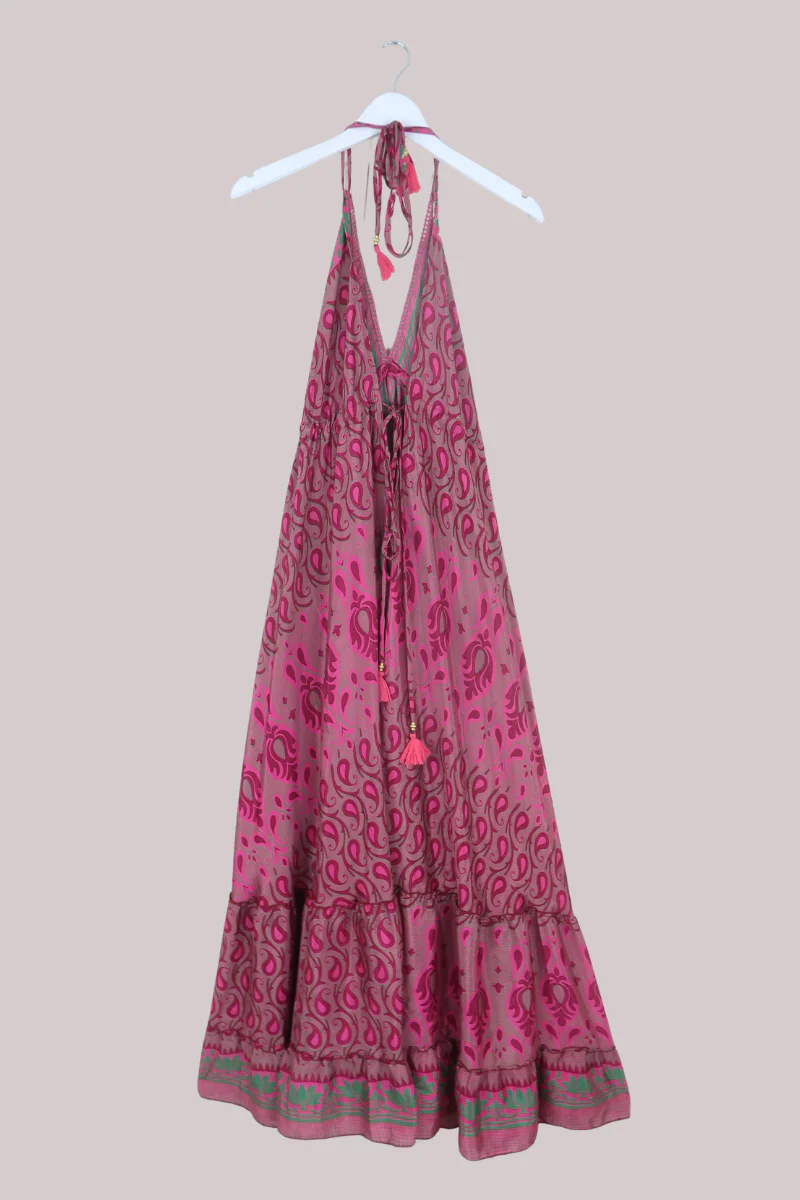 Blossom Halter Maxi Dress in Flamingo & Emerald Paisley - Free Size M/L - Image 3
