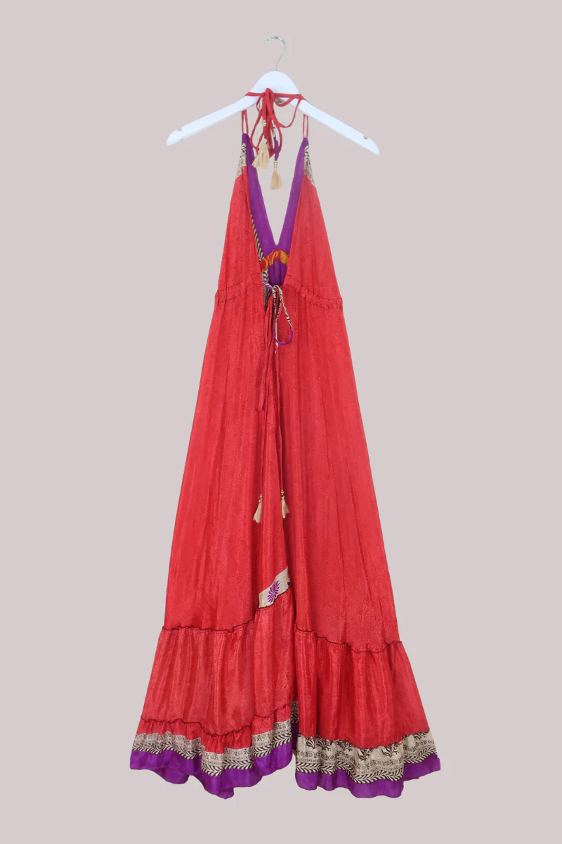 Blossom Halter Maxi Dress in Garnet Red Paisley - Free Size M/L - Image 3
