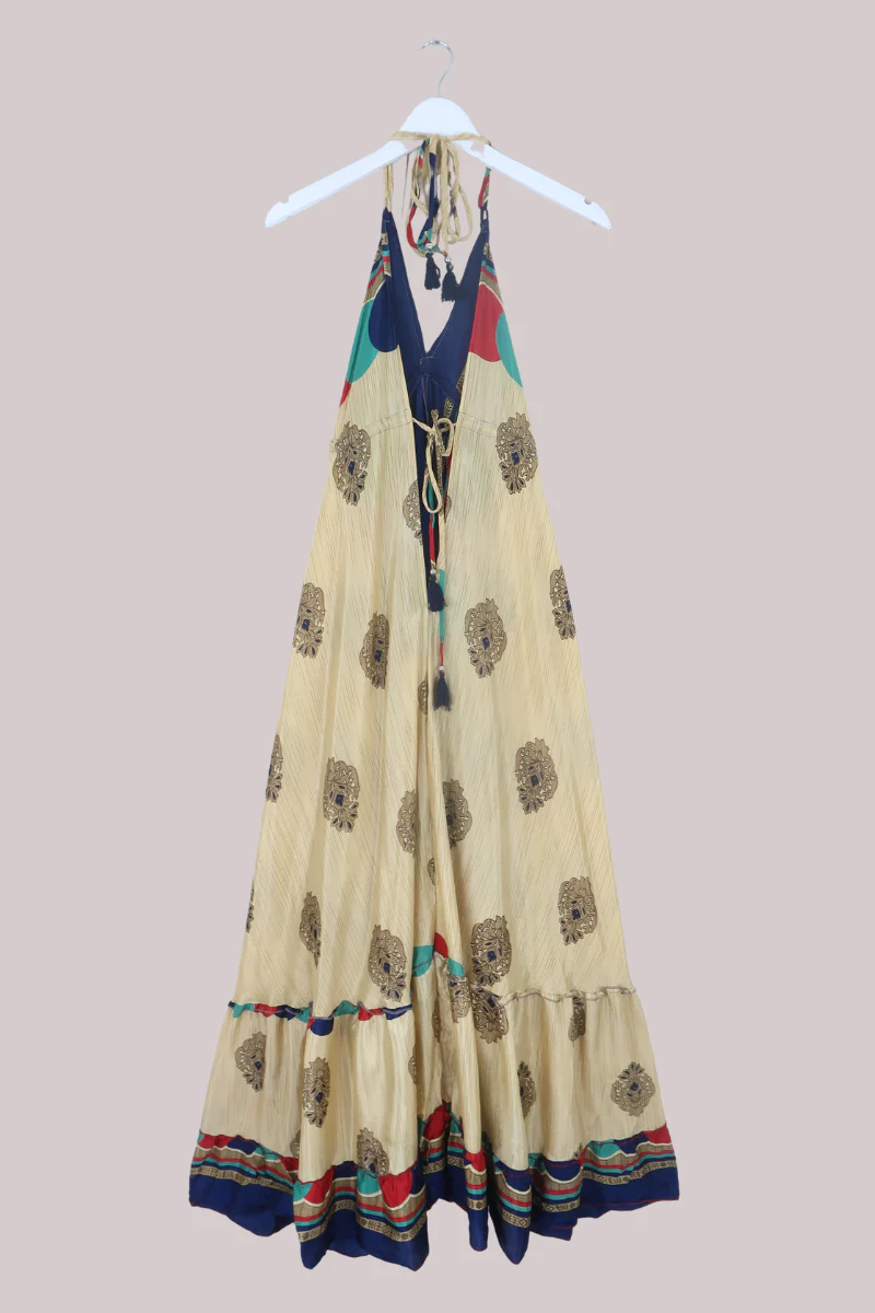 Blossom Halter Maxi Dress in Golden Crests - Free Size L/XL - Image 3