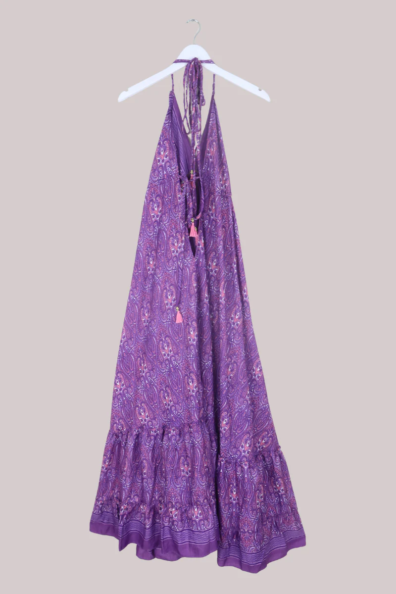 Blossom Halter Maxi Dress in Jeweled Violet Paisley - Free Size L/XL - Image 3