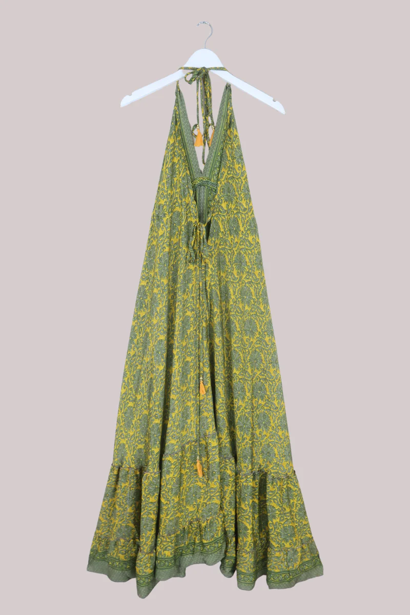 Blossom Halter Maxi Dress in Lemon & Lime Paisley - Free Size M/L - Image 3