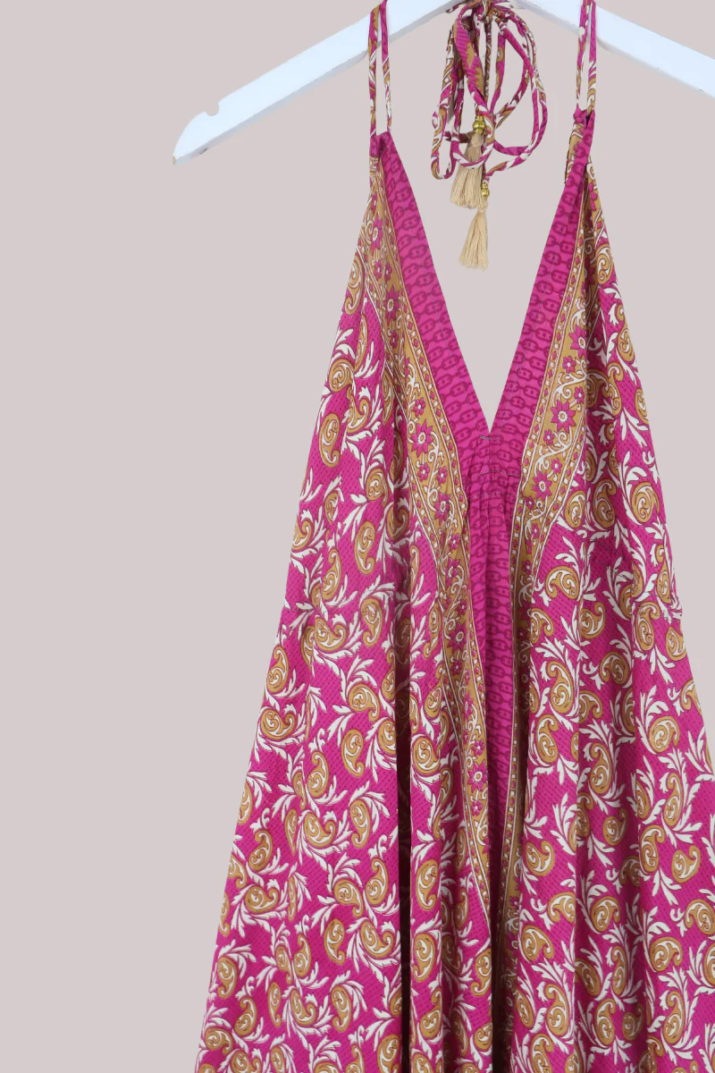 Blossom Halter Maxi Dress in Magenta Gold Paisley - Free Size S/M - Image 2
